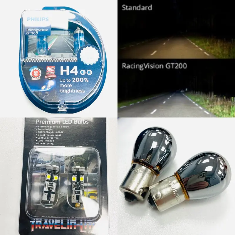 T5 03-09 Headlight Bulb Upgrade Kit Philips Racing Vision Gt200 H4, Chrome Indicator Bulbs & Led Sidelight Bulbs 1