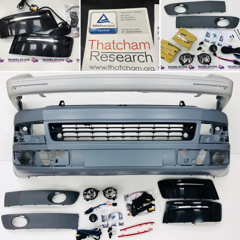 T5.1 Front & Rear Smooth Primed Bumpers, Light Bar Drl Kit, Led Fog Kit 10 -15 1