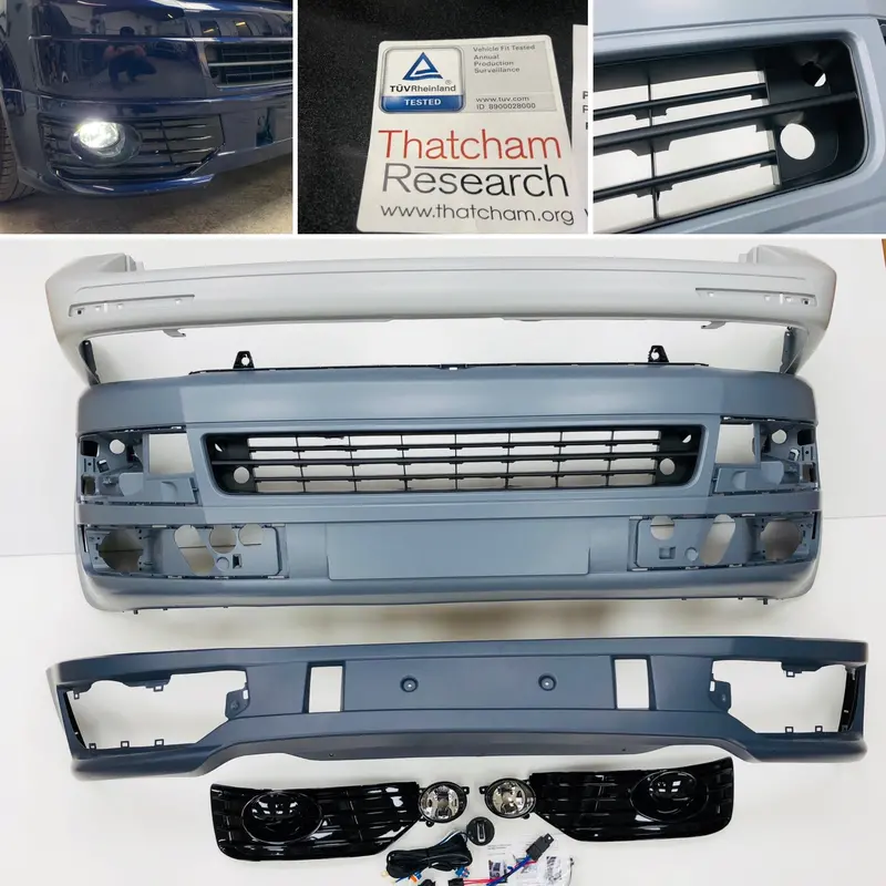 T5.1 Front & Rear Smooth Primed Bumpers, Lower Spoiler, Led Fog Kit 10 -15 New 1