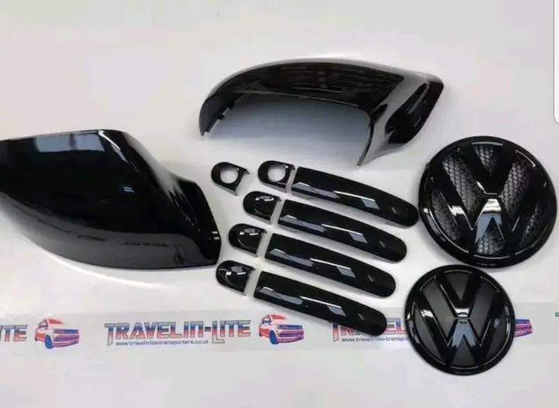 T5.1 Gloss Black Mirror Caps / Covers Door Handles, Front & Rear Badges 1