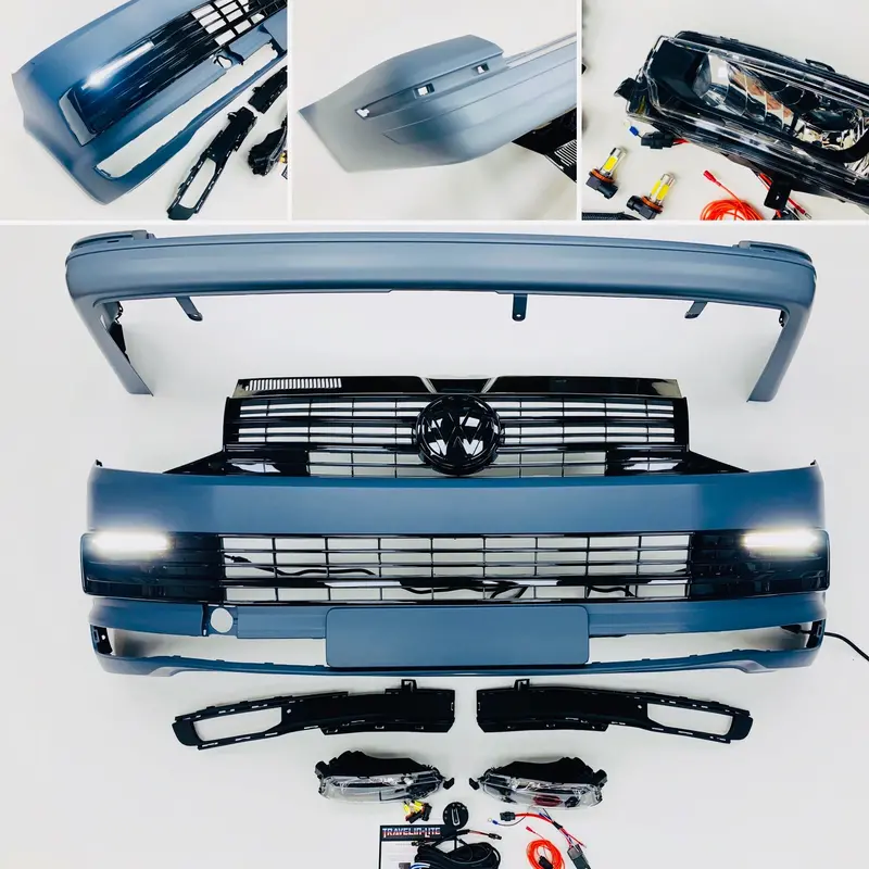 T6 Front And Rear Bumper Primed Gloss Black Drl & Grilles Led Fog Tailgate 1