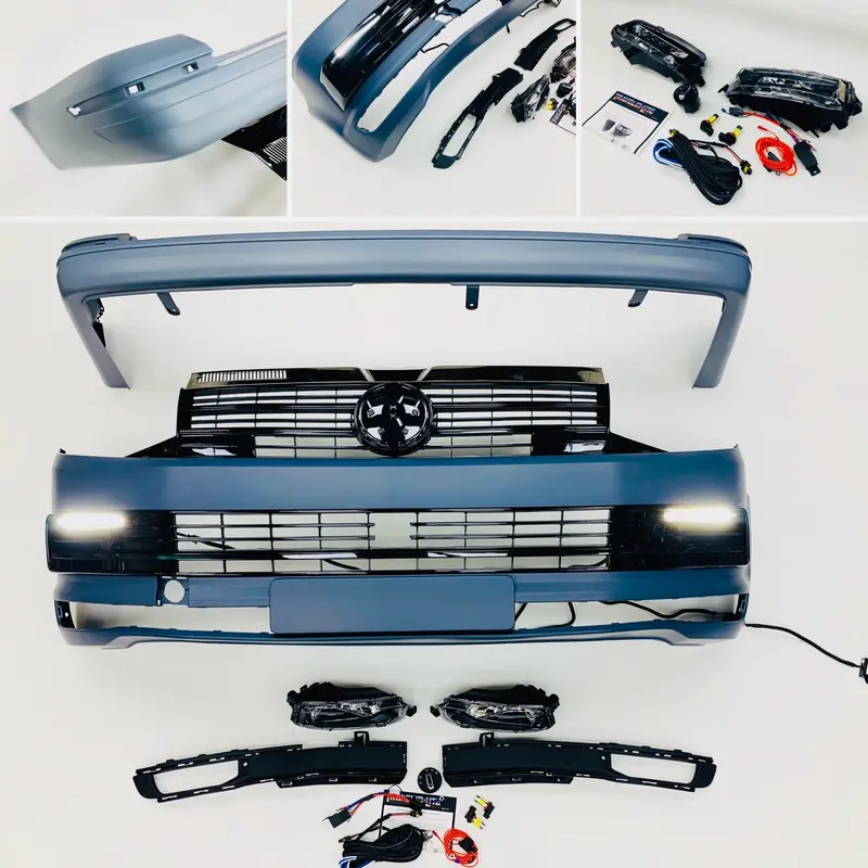 T6 Front And Rear Bumper Primed Gloss Black Radar Drl & Grilles Fog Tailgate 1
