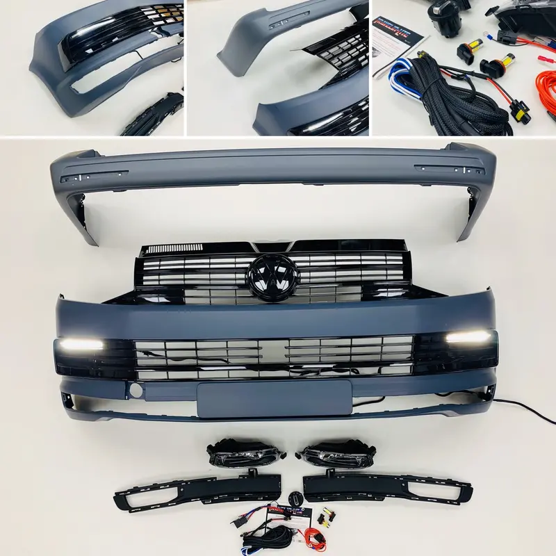 T6 Front And Rear Bumper Primed Gloss Black Radar Drl & Grilles Fog Twin Rear 1