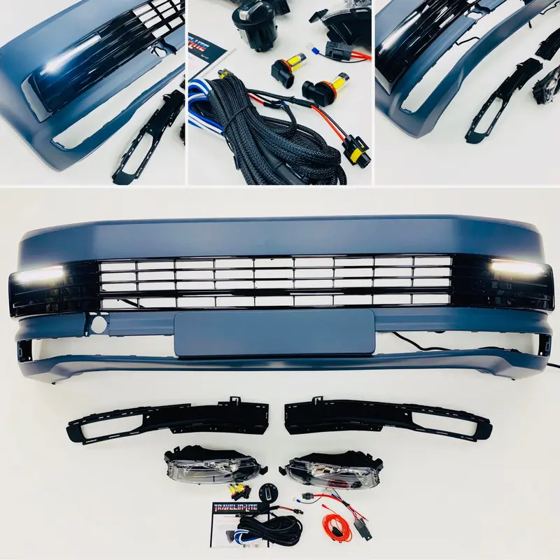 T6 Front Bumper Primed Gloss Black Drl Kit Led Fog Light Kit Transporter 1