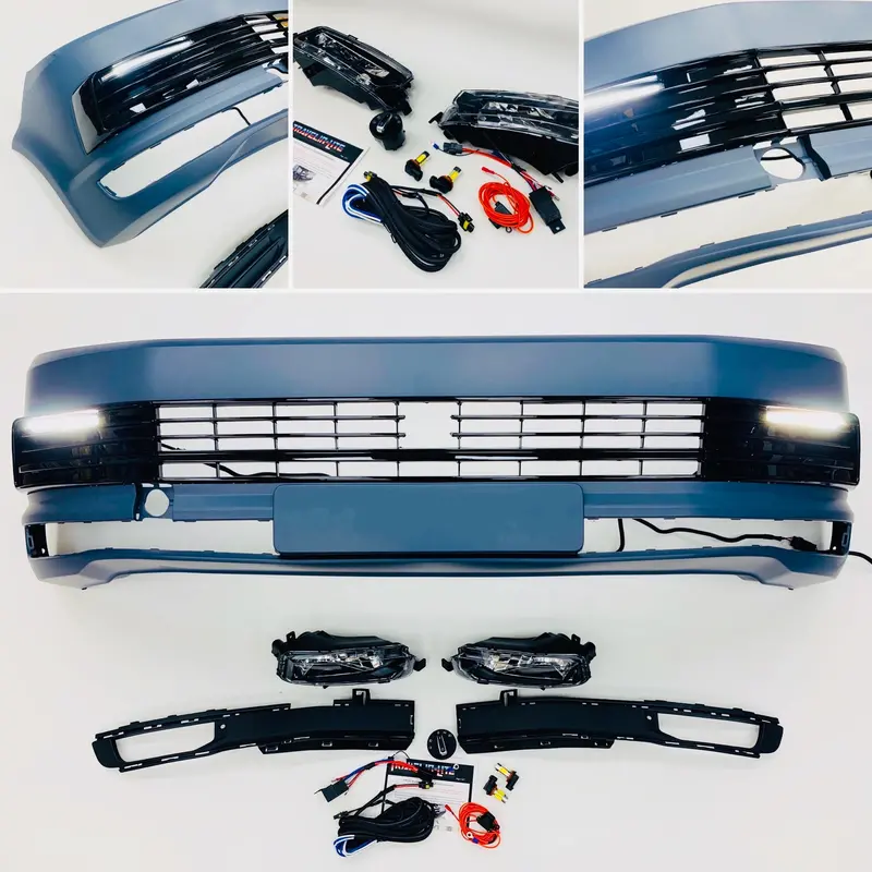 T6 Front Bumper Primed Gloss Black Drl Kit Radar Fog Kit Transporter 15 On 1
