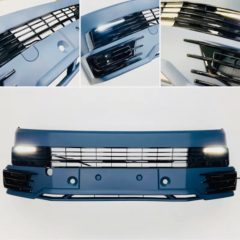 T6 Front Bumper With Sportline Lower Spoiler (Smooth Primed) & Gloss Black Drl Kit 1