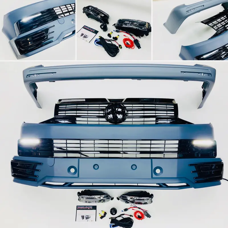 T6 Front & Rear Bumper Lower Spoiler Gloss Black Grilles Drl Led Fog 1