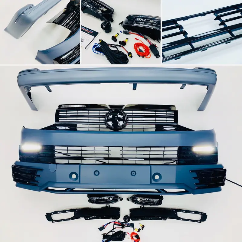 T6 Front & Rear Bumper Lower Spoiler Gloss Grilles Drl & Fog Tailgate Radar 1