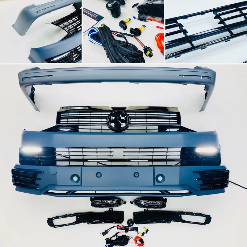 T6 Front & Rear Bumper Lower Spoiler Gloss Grilles Drl & Fog Twin Rear Radar 1