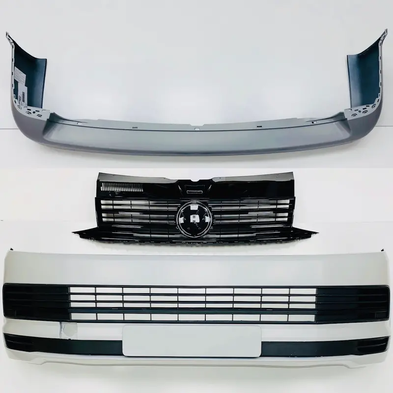 T6 Front & Rear Smooth Primed Bumpers & Gloss Black Grille 15 Onwards New 1
