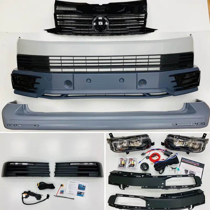 T6 Front & Rear Smooth Primed Bumpers, Grille, Drl Kit, Led Fog Kit 1