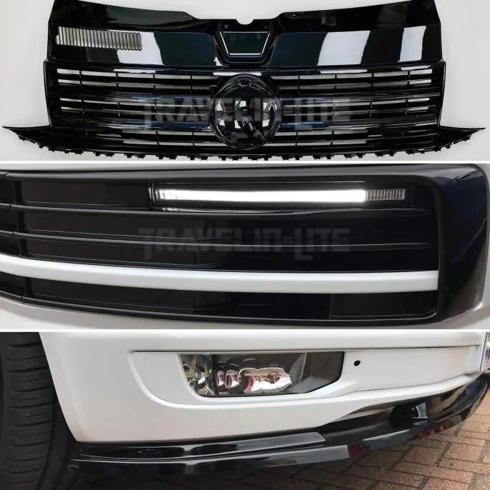 T6 Gloss Black Grille & Badge, Lower Grille 3Pcs Drl, Splitter Styling Kit 1