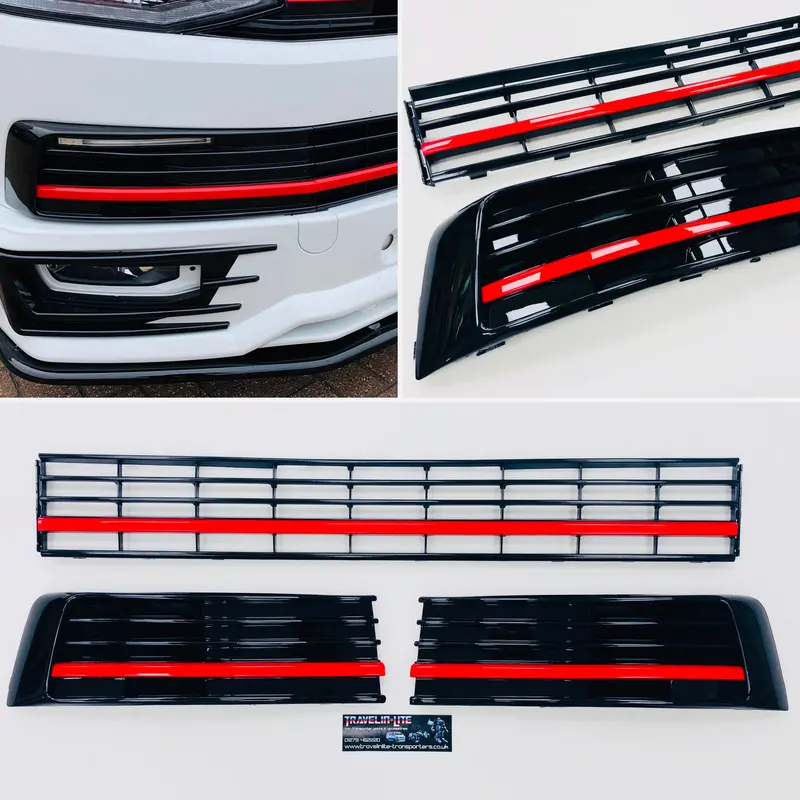 T6 Gloss Black Lower Grille With Covers & Red Styling Trims 15 Onwards New 1