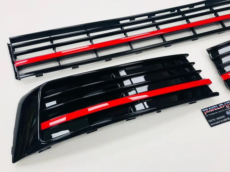 T6 Gloss Black Lower Grille With Covers & Red Styling Trims 15 Onwards New 1