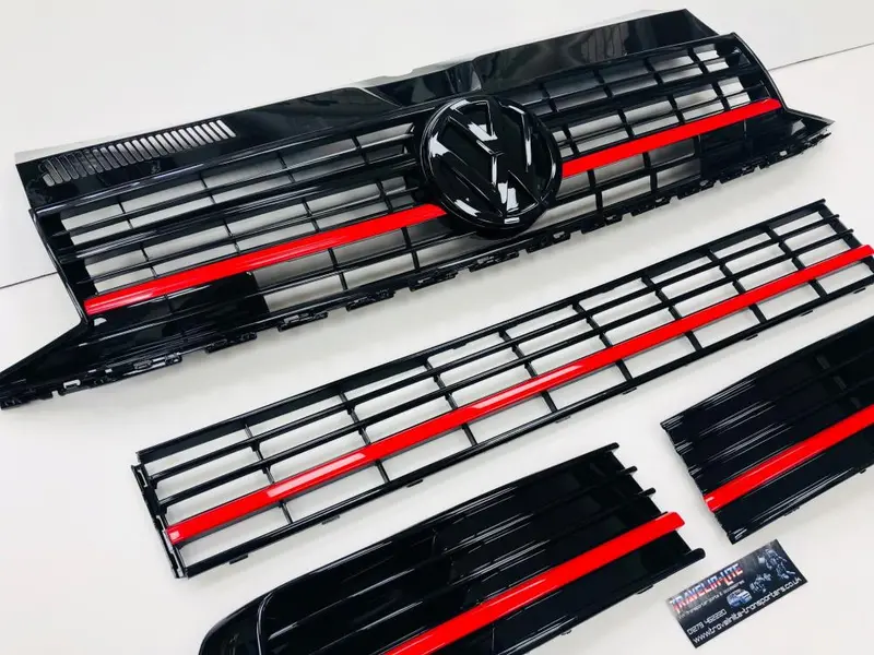 T6 Gloss Black Upper & Lower Grilles Red Styling Trim With Badge 2015 Onwards 2