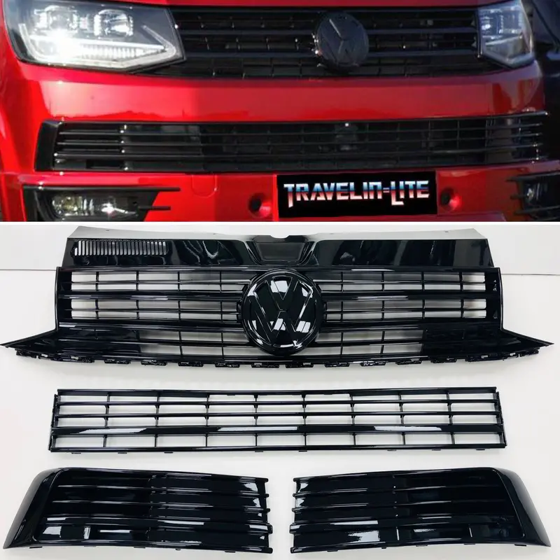 T6 Gloss Black Upper & Lower Grilles With Badge 2015 Onwards New 1