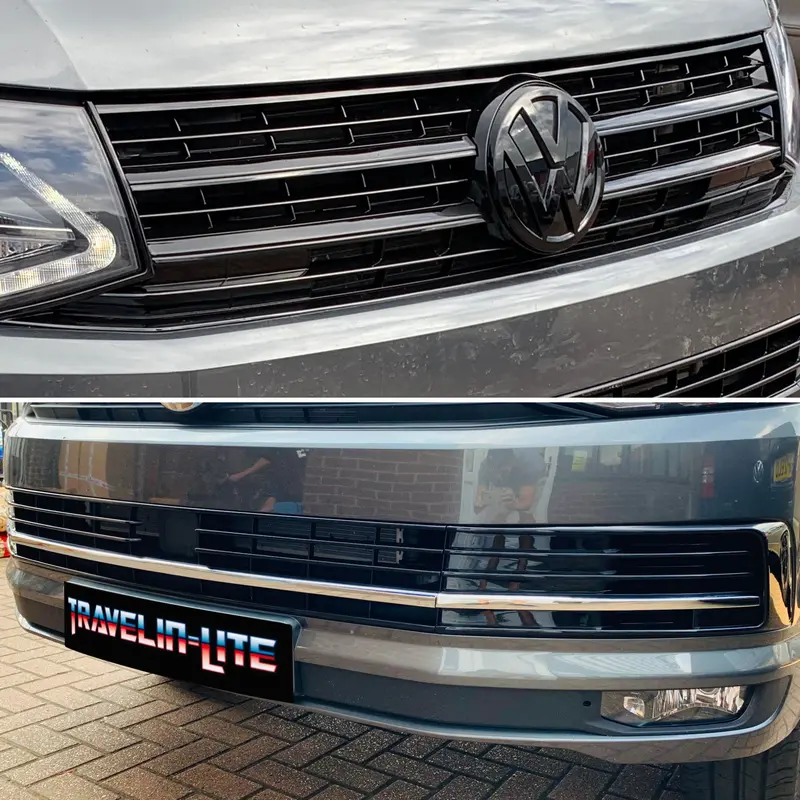 T6 Gloss Black Upper & Lower Grilles With Chrome Trims Radar Sensor Hole New 1