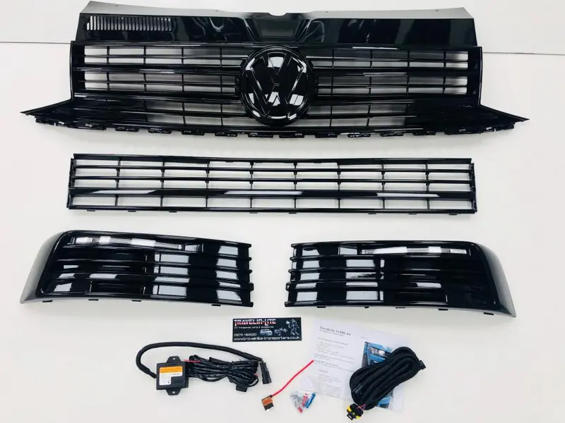 T6 Gloss Black Upper & Lower Grilles With Light Bar Drl Kit 15 Onwards New 2