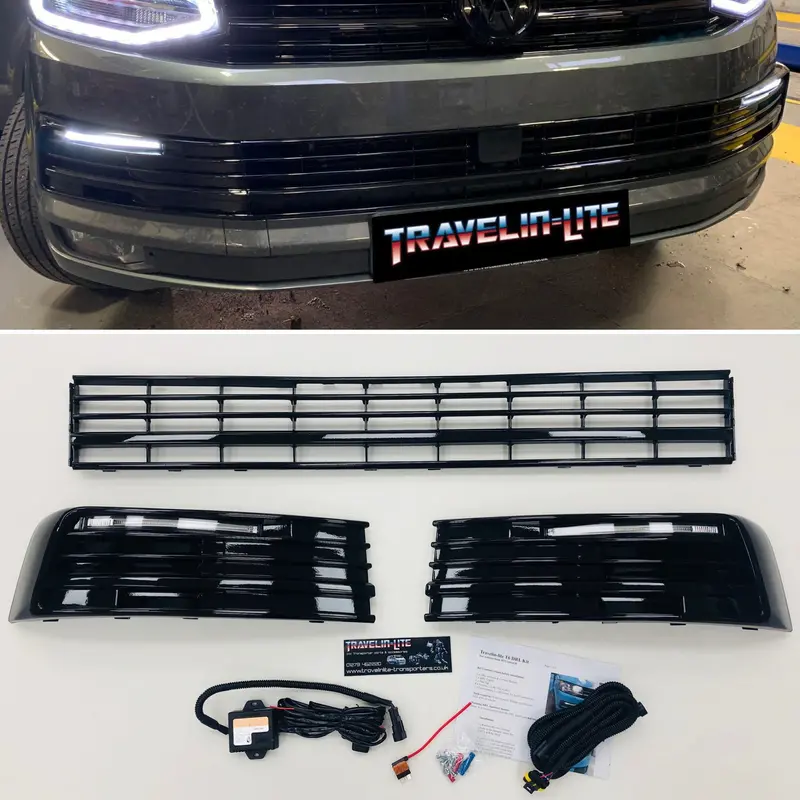 T6 Lower Grille & Light Bar Drl Kit Painted Gloss Black 15 Onwards New 1