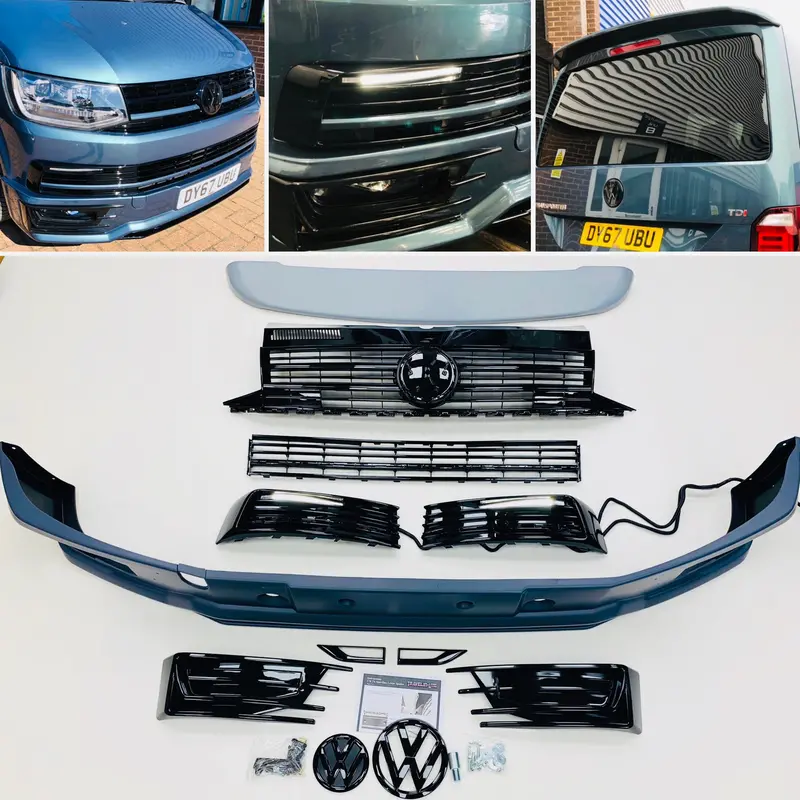 T6 Lower Spoiler, Gloss Black Upper Lower Grilles With Drl, Tailgate Spoiler 1