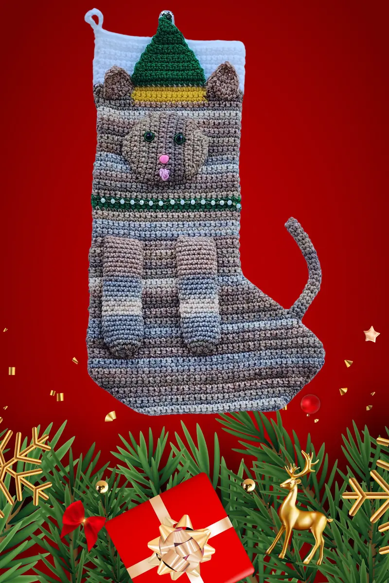 Tabby Cat Christmas Stocking (Crochet) 1