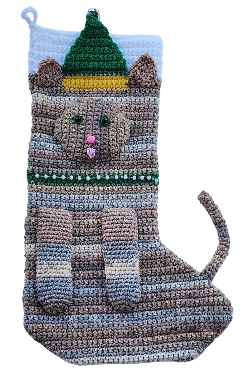 Tabby Cat Christmas Stocking (Crochet) 2