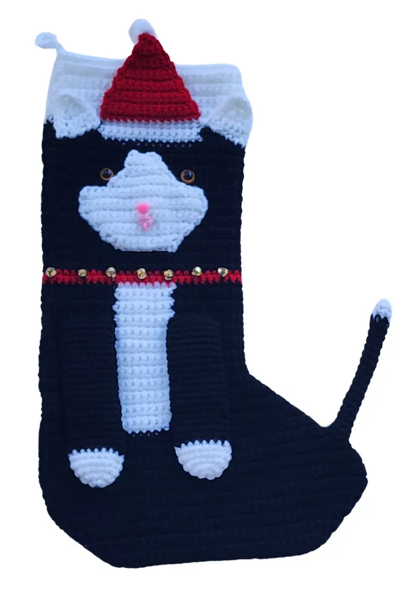 Tuxedo Cat Christmas Stocking (Crochet) 1