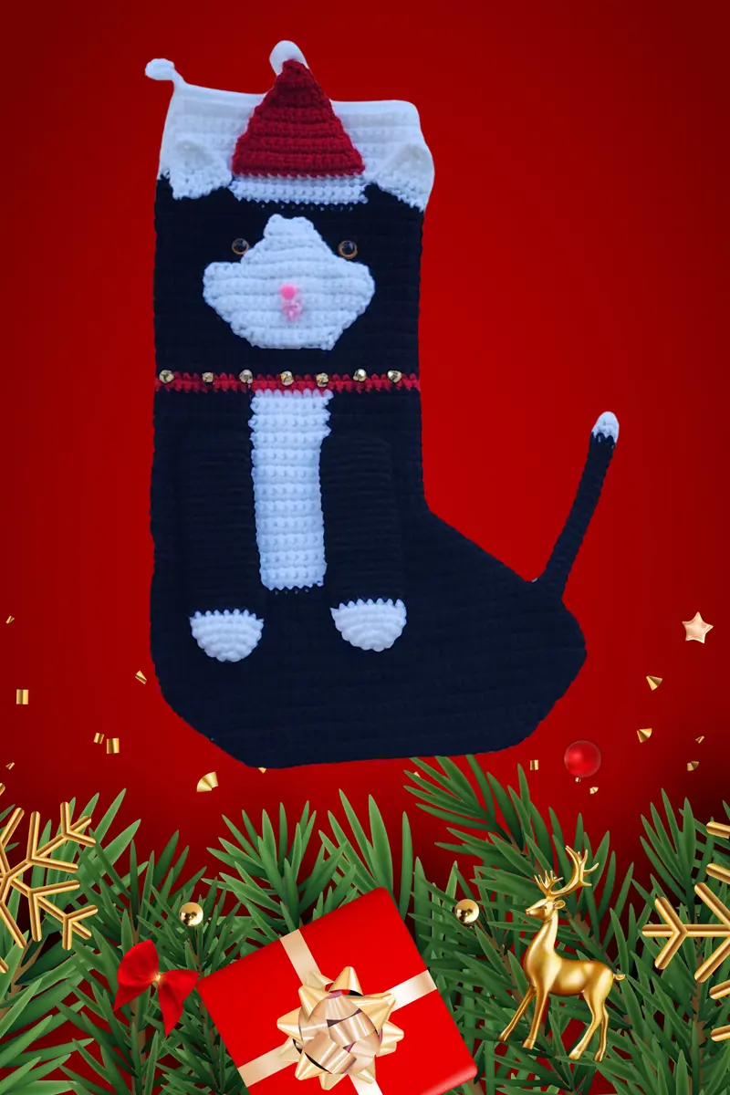 Tuxedo Cat Christmas Stocking (Crochet) 2
