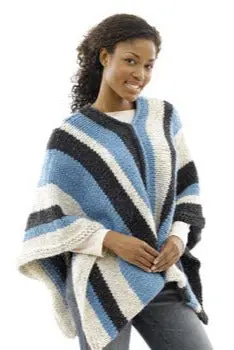 Vertical Striped Poncho Womans Version Pattern (Knit) 1