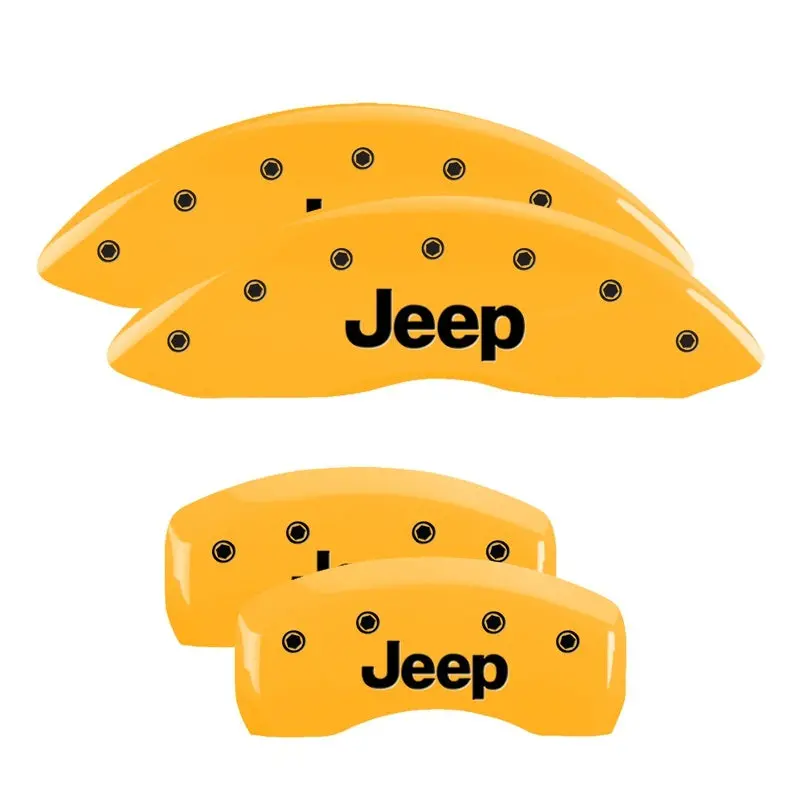 Mgp Engraved 4-Piston Caliper Covers For Jeep – Front And Rear, Yellow Finish With Black Contrast Detailing 1