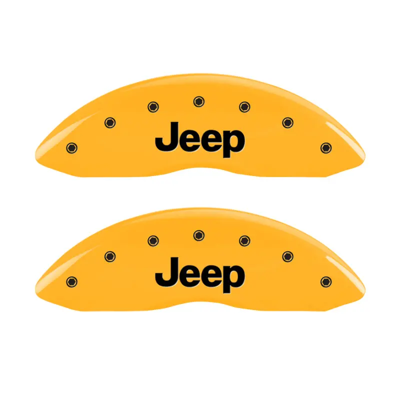 Mgp Engraved 4-Piston Caliper Covers For Jeep – Front And Rear, Yellow Finish With Black Contrast Detailing 2