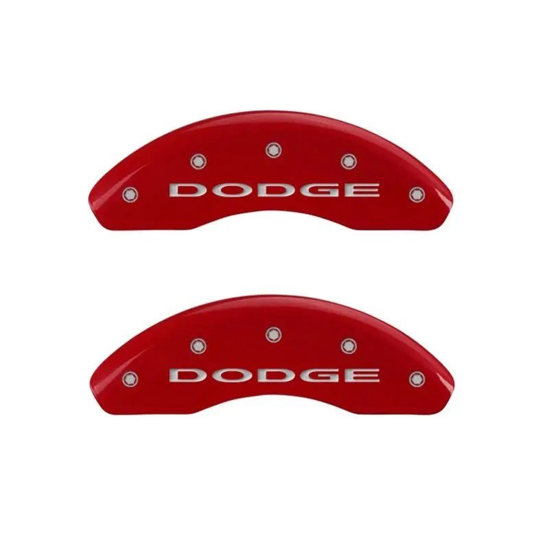 Mgp Engraved 4-Piston Caliper Covers – Front & Rear – Dodge Red Finish With Silver Accents (No Stripes) 1