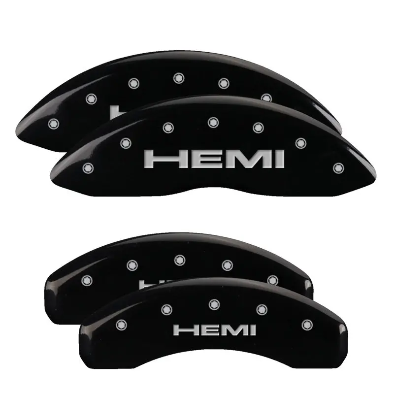Mgp Engraved 4-Piston Caliper Covers – Front & Rear, Hemi Black W/ Silver Accent 1